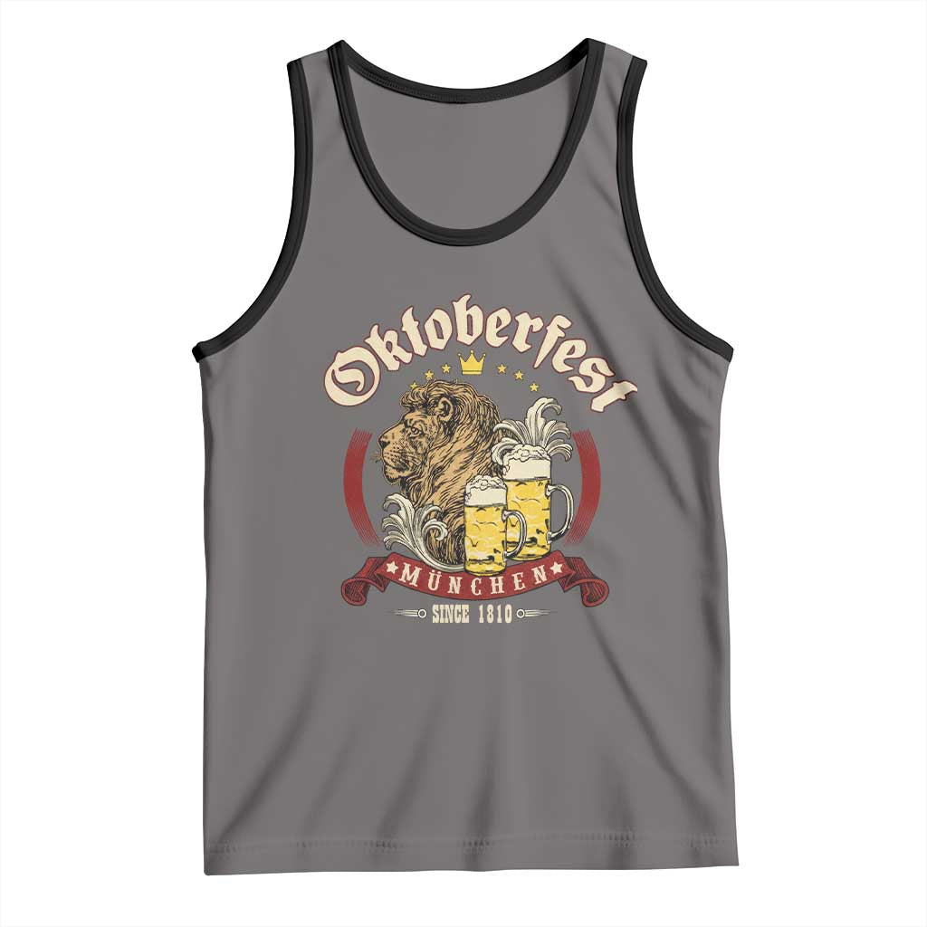 Oktoberfest Munchen Tank Top Munich Since 1810 Bavarian Lion and Beer TS02 Deep Heather Black Print Your Wear