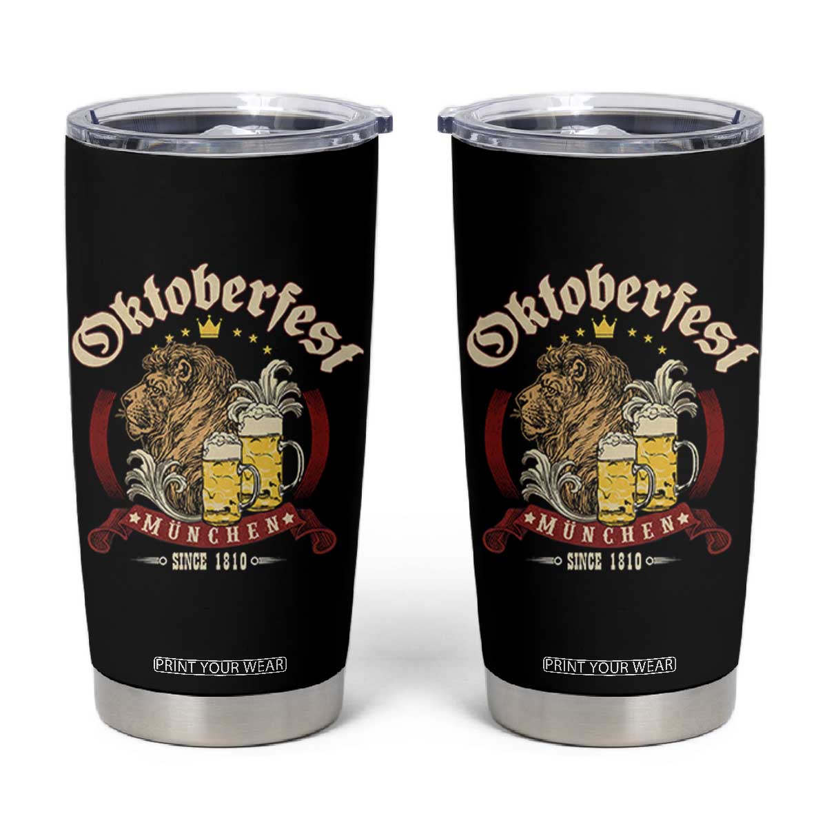 Oktoberfest Munchen Tumbler Cup Munich Since 1810 Bavarian Lion and Beer TS02 Black Print Your Wear