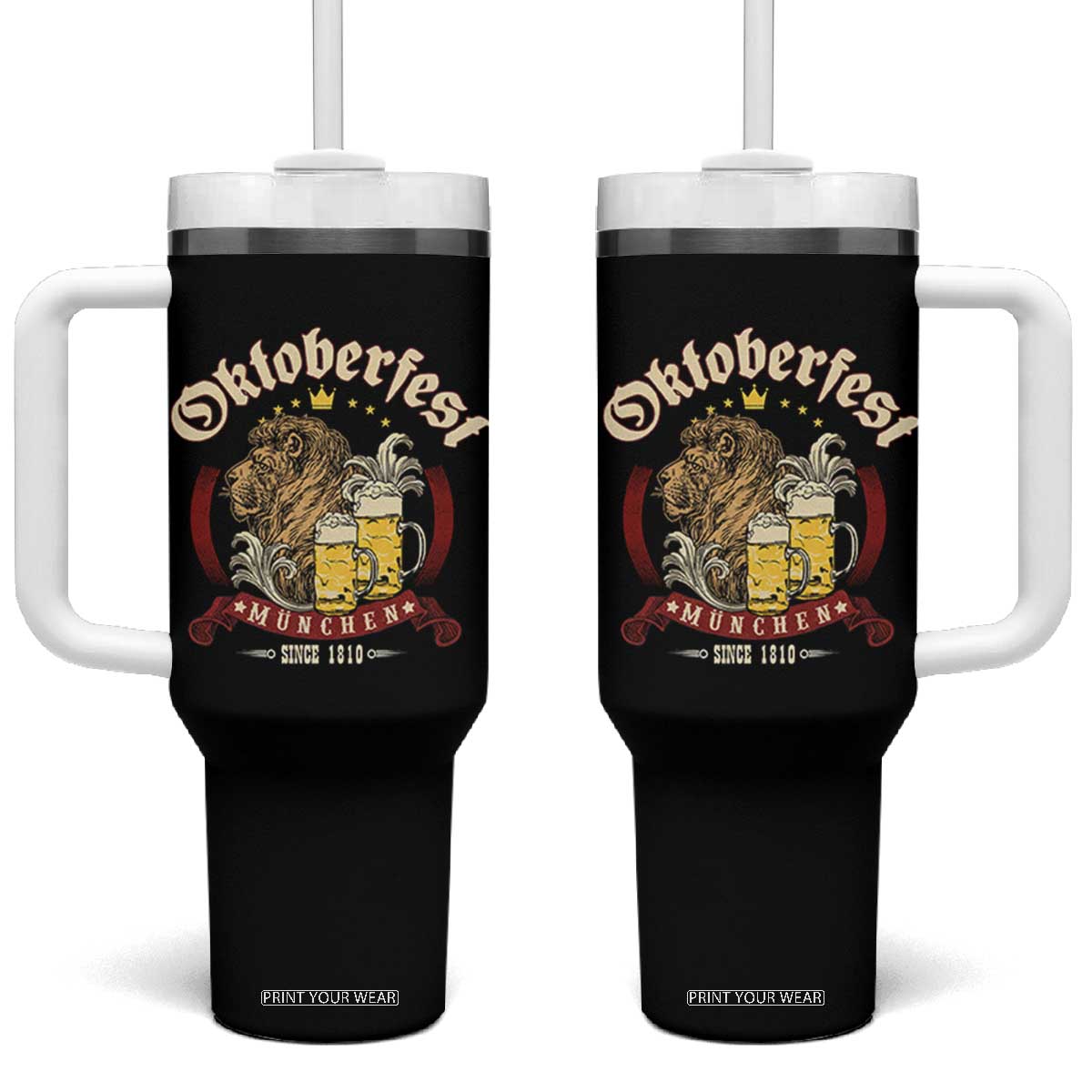 Oktoberfest Munchen Tumbler With Handle Munich Since 1810 Bavarian Lion and Beer TS02 One Size: 40 oz Black Print Your Wear