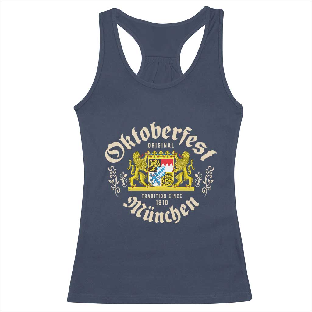 Oktoberfest Munchen Since 1810 Racerback Tank Top Original Tradition Bavarian Coat of Arms Heritage Festival TS02 Navy Print Your Wear