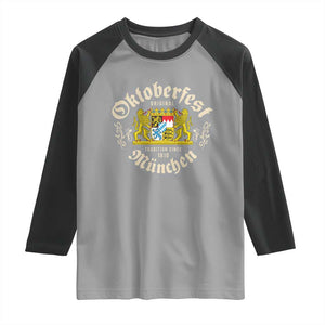 Oktoberfest Munchen Since 1810 Raglan Shirt Original Tradition Bavarian Coat of Arms Heritage Festival TS02 Sport Gray Black Print Your Wear