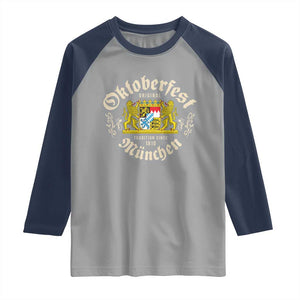 Oktoberfest Munchen Since 1810 Raglan Shirt Original Tradition Bavarian Coat of Arms Heritage Festival TS02 Sport Gray Navy Print Your Wear