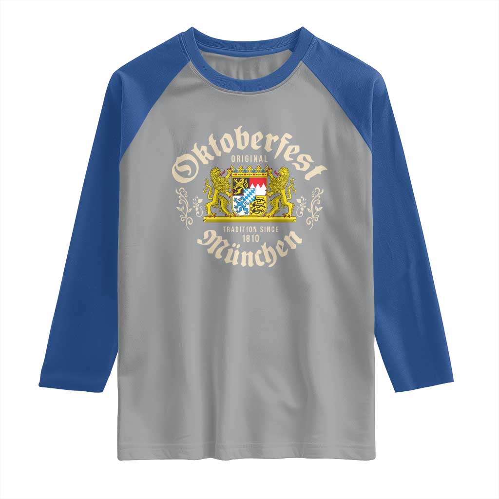 Oktoberfest Munchen Since 1810 Raglan Shirt Original Tradition Bavarian Coat of Arms Heritage Festival TS02 Sport Gray Royal Print Your Wear
