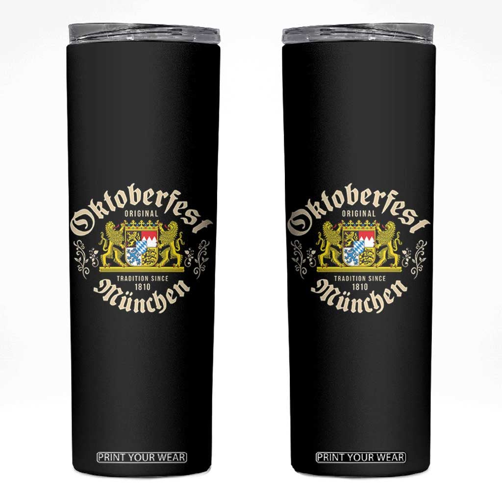 Oktoberfest Munchen Since 1810 Skinny Tumbler Original Tradition Bavarian Coat of Arms Heritage Festival TS02 Black Print Your Wear