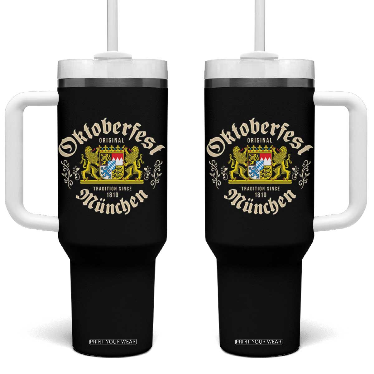 Oktoberfest Munchen Since 1810 Tumbler With Handle Original Tradition Bavarian Coat of Arms Heritage Festival TS02 One Size: 40 oz Black Print Your Wear
