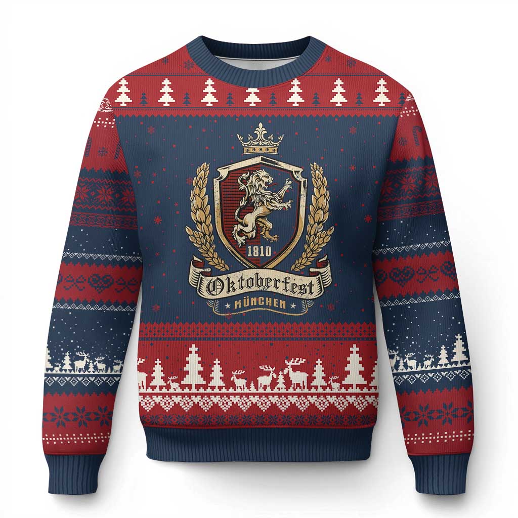 Oktoberfest Munchen Lion Crest Ugly Christmas Sweater Classic Bavarian Festival TS02 Navy Red Print Your Wear