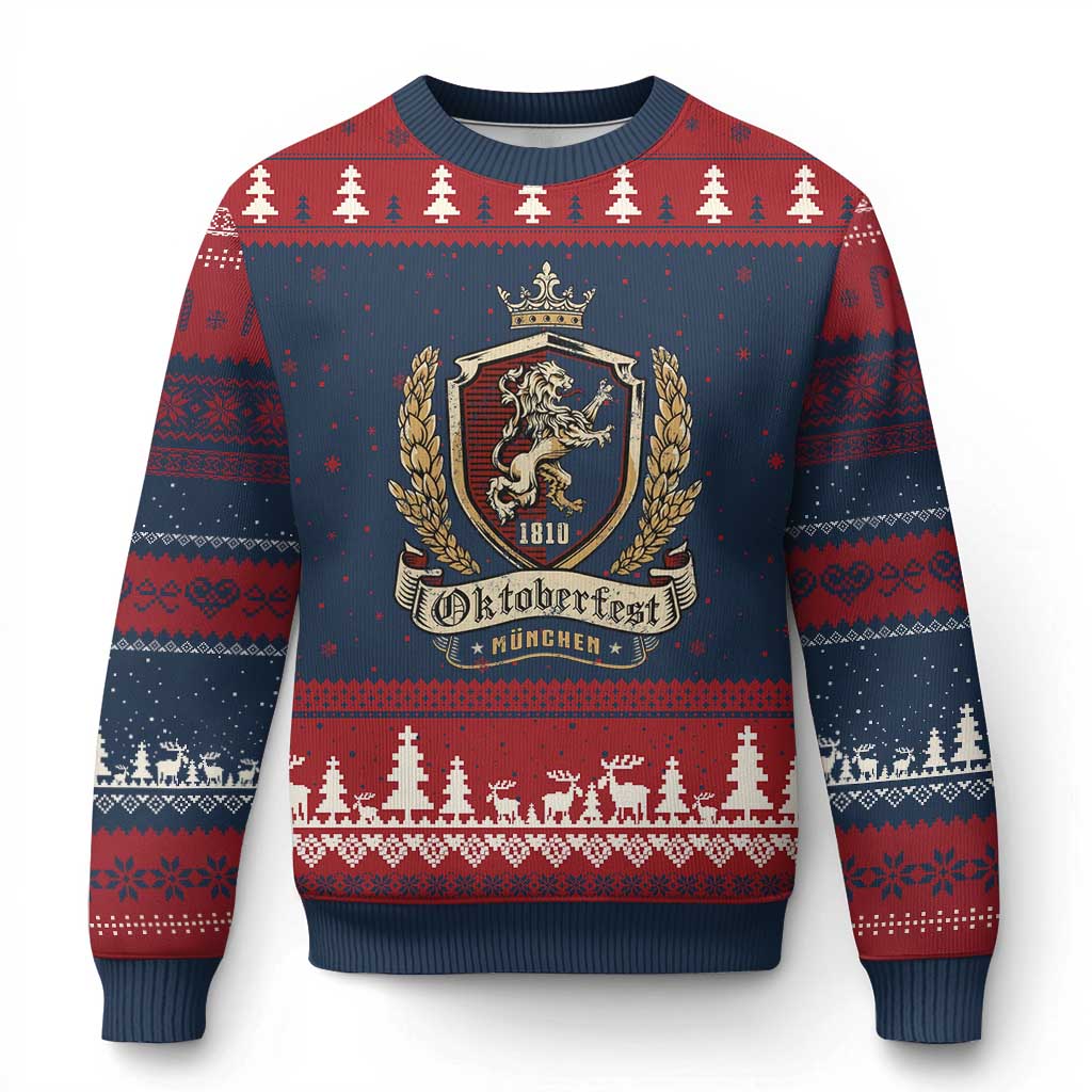 Oktoberfest Munchen Lion Crest Ugly Christmas Sweater Classic Bavarian Festival TS02 Navy Red Print Your Wear