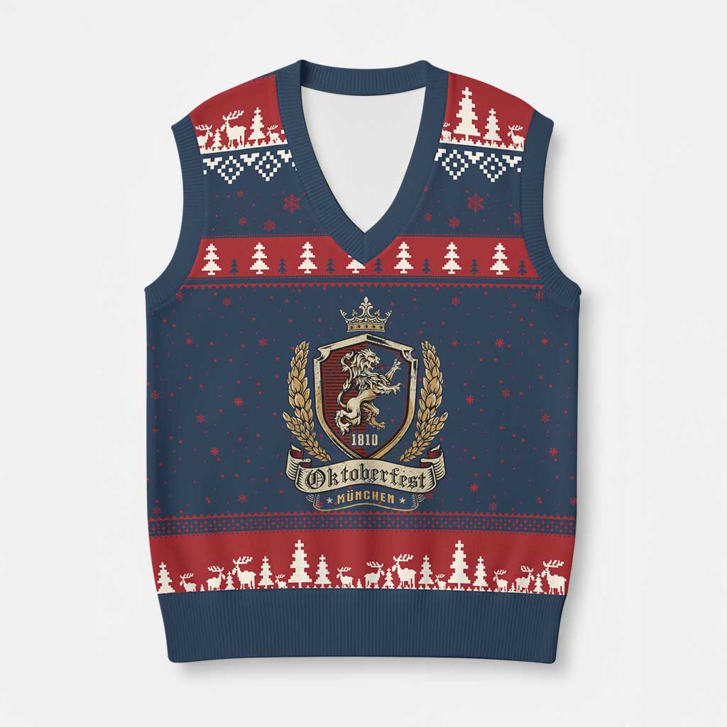 Oktoberfest Munchen Lion Crest V-Neck Knit Sweater Vest Classic Bavarian Festival TS02 Navy Red Print Your Wear