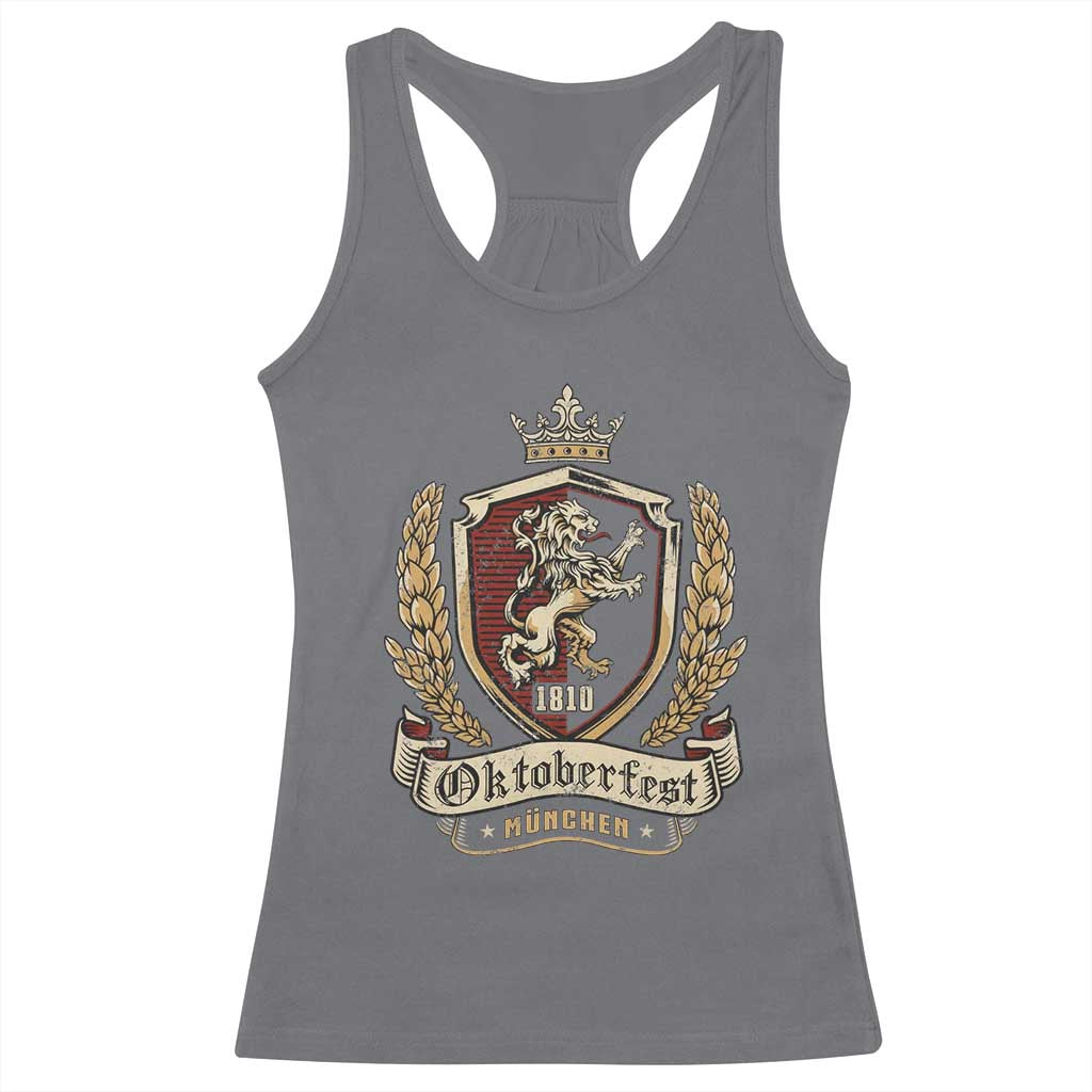 Oktoberfest Munchen Lion Crest Racerback Tank Top Classic Bavarian Festival TS02 Charcoal Print Your Wear