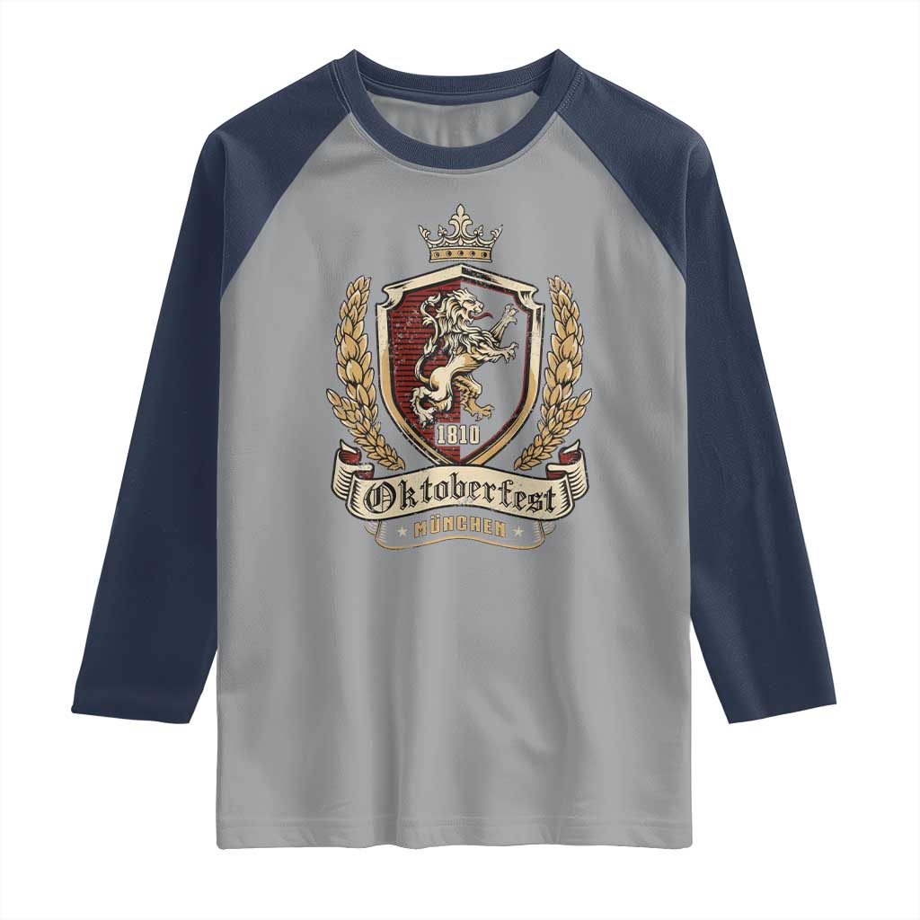 Oktoberfest Munchen Lion Crest Raglan Shirt Classic Bavarian Festival TS02 Sport Gray Navy Print Your Wear