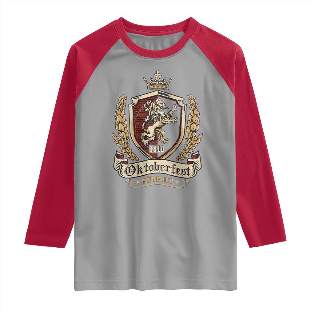 Oktoberfest Munchen Lion Crest Raglan Shirt Classic Bavarian Festival TS02 Sport Gray Red Print Your Wear
