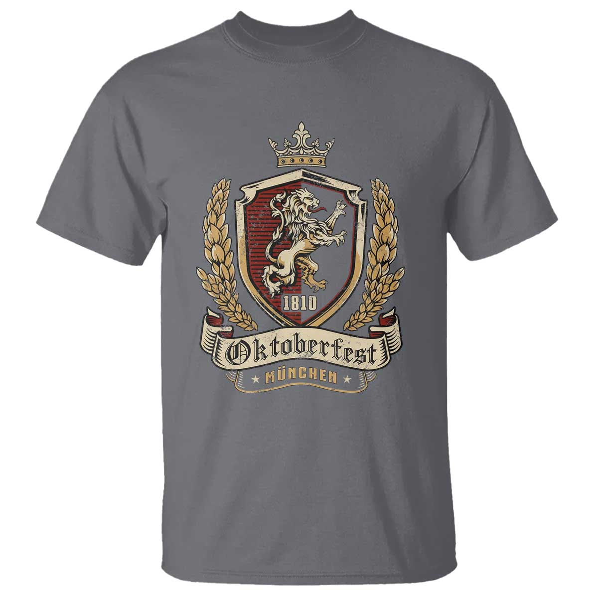 Oktoberfest Munchen Lion Crest T Shirt Classic Bavarian Festival TS02 Charcoal Print Your Wear