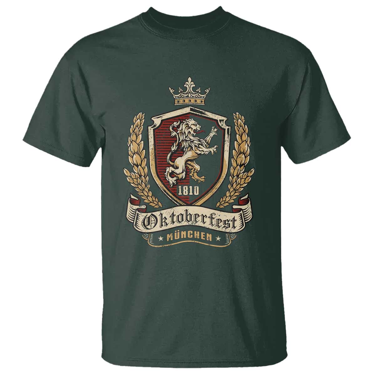 Oktoberfest Munchen Lion Crest T Shirt Classic Bavarian Festival TS02 Dark Forest Green Print Your Wear