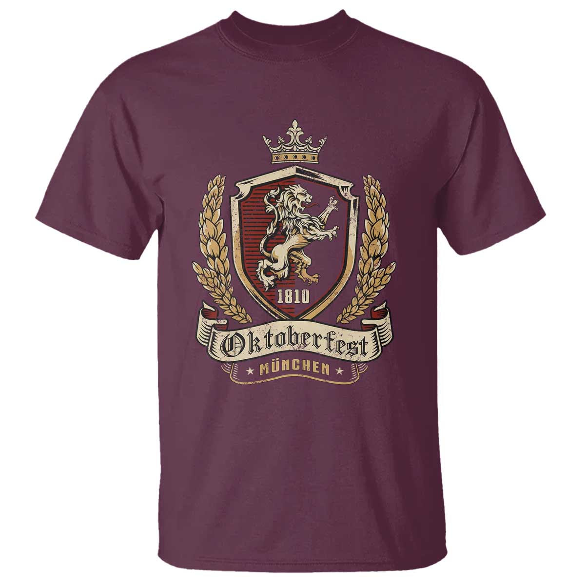 Oktoberfest Munchen Lion Crest T Shirt Classic Bavarian Festival TS02 Maroon Print Your Wear