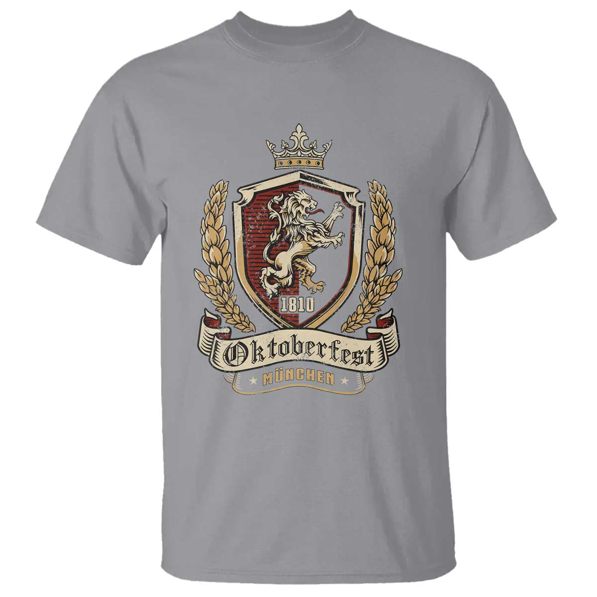 Oktoberfest Munchen Lion Crest T Shirt Classic Bavarian Festival TS02 Sport Gray Print Your Wear