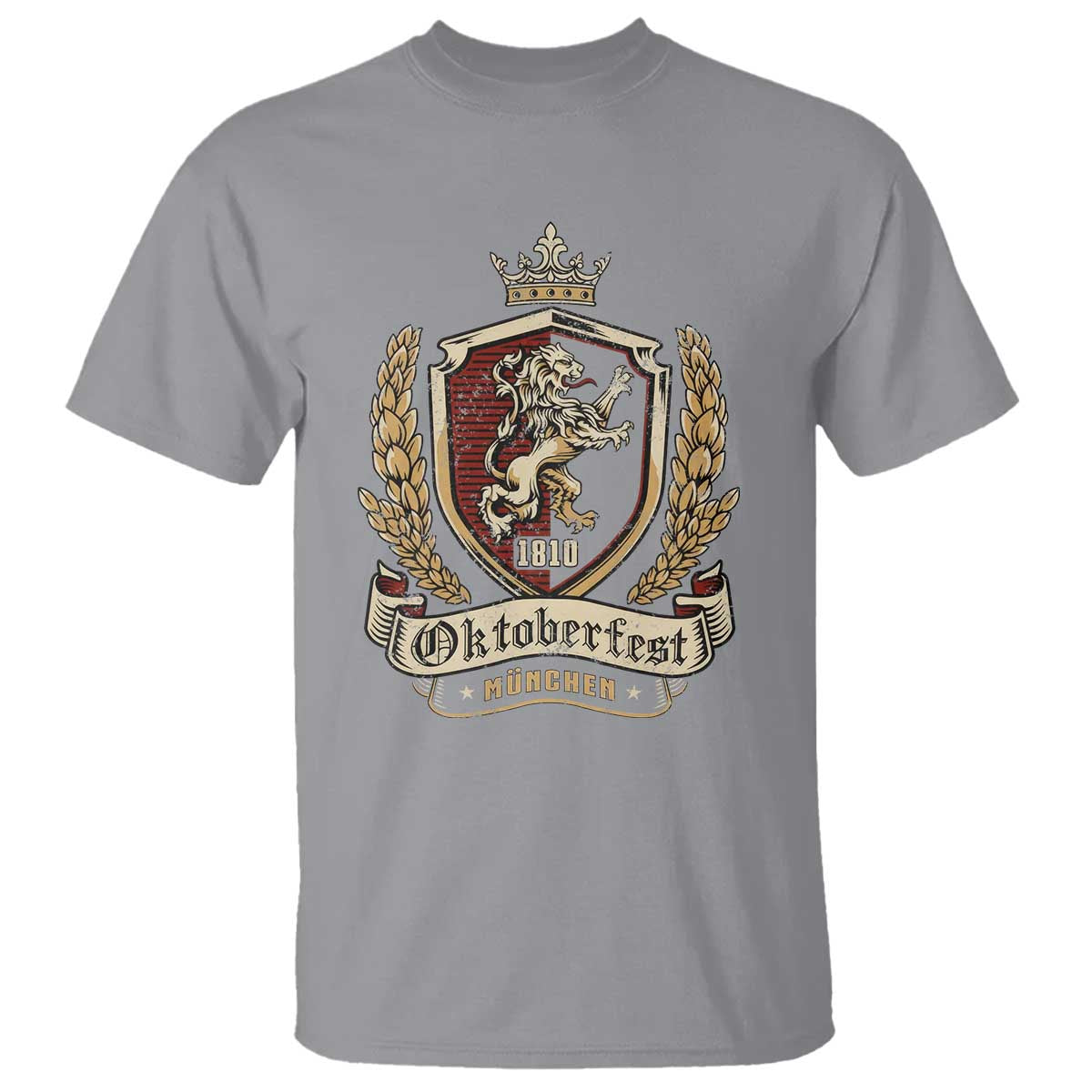 Oktoberfest Munchen Lion Crest T Shirt Classic Bavarian Festival TS02 Sport Gray Print Your Wear