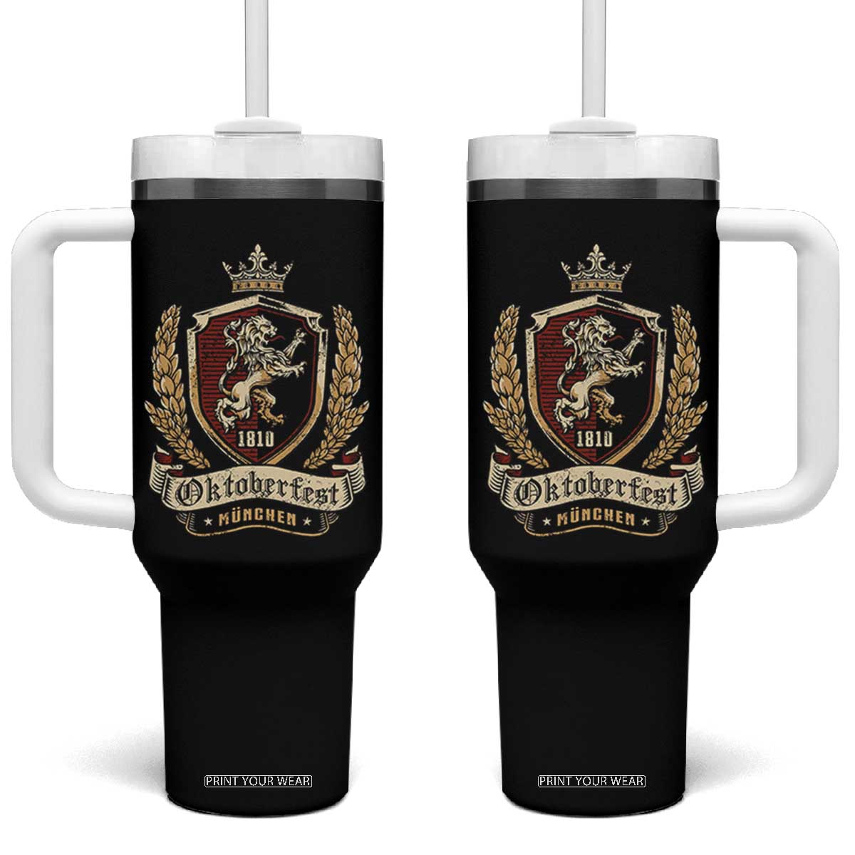 Oktoberfest Munchen Lion Crest Tumbler With Handle Classic Bavarian Festival TS02 One Size: 40 oz Black Print Your Wear
