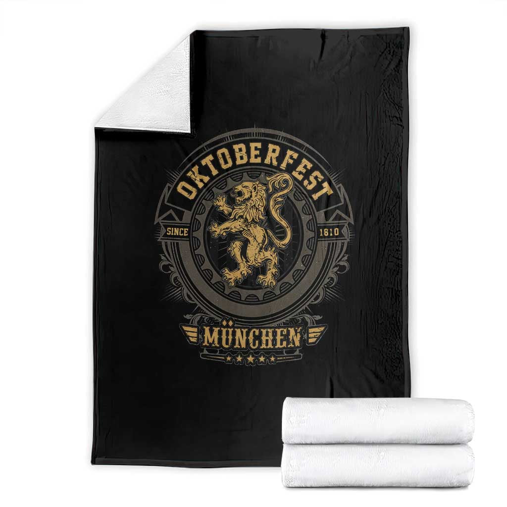 Oktoberfest Munchen Throw Blanket Munich Vintage Round Emblem with Bavarian Lion TS02 Black Print Your Wear
