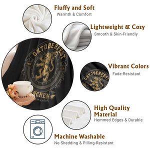 Oktoberfest Munchen Throw Blanket Munich Vintage Round Emblem with Bavarian Lion TS02 Print Your Wear