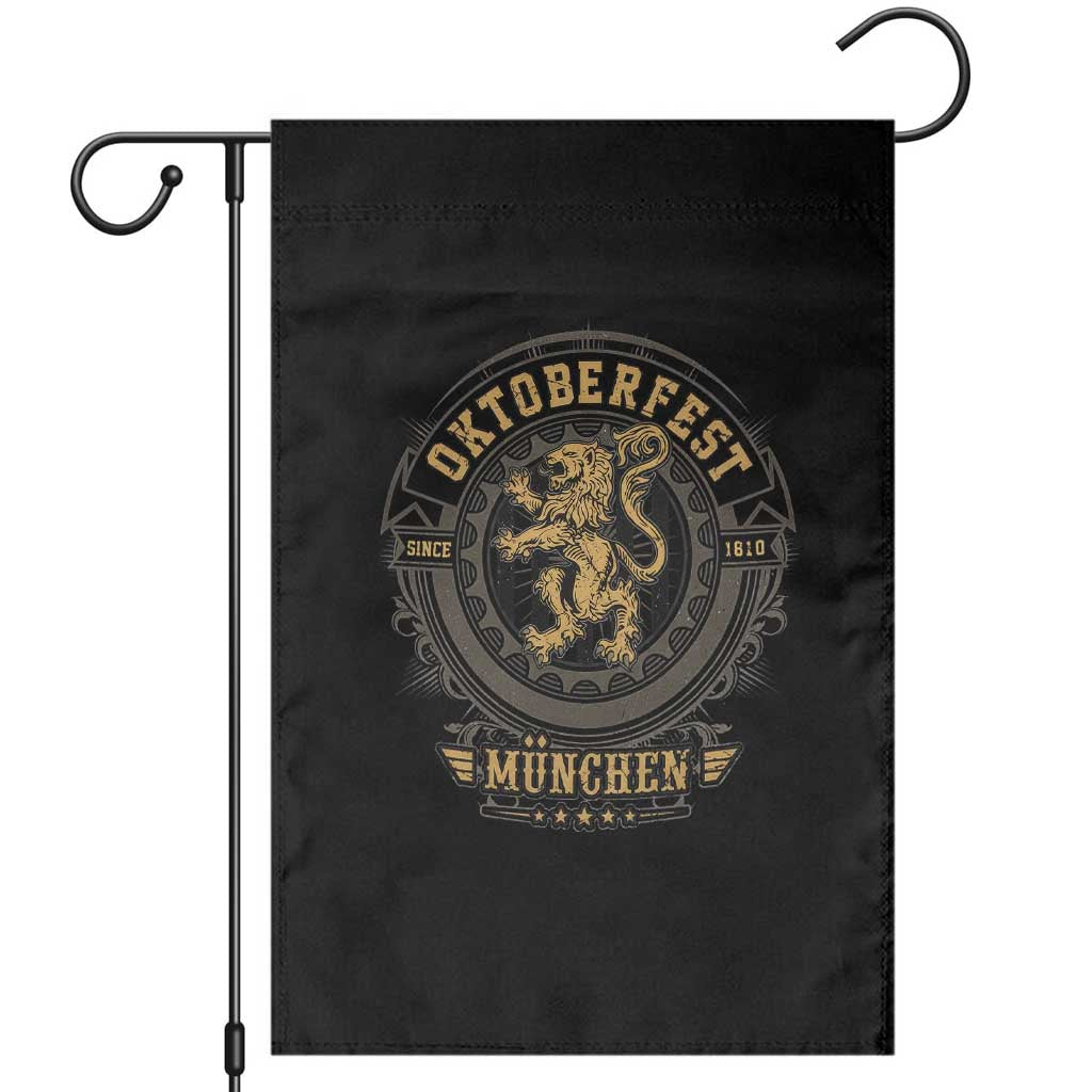 Oktoberfest Munchen Garden Flag Munich Vintage Round Emblem with Bavarian Lion TS02 Black Print Your Wear