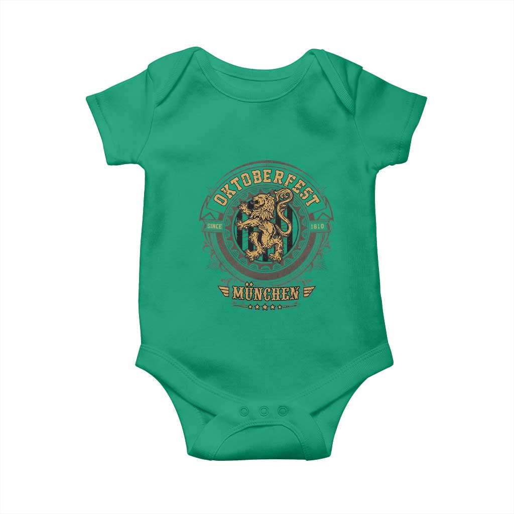 Oktoberfest Munchen Baby Onesie Munich Vintage Round Emblem with Bavarian Lion TS02 Irish Green Print Your Wear