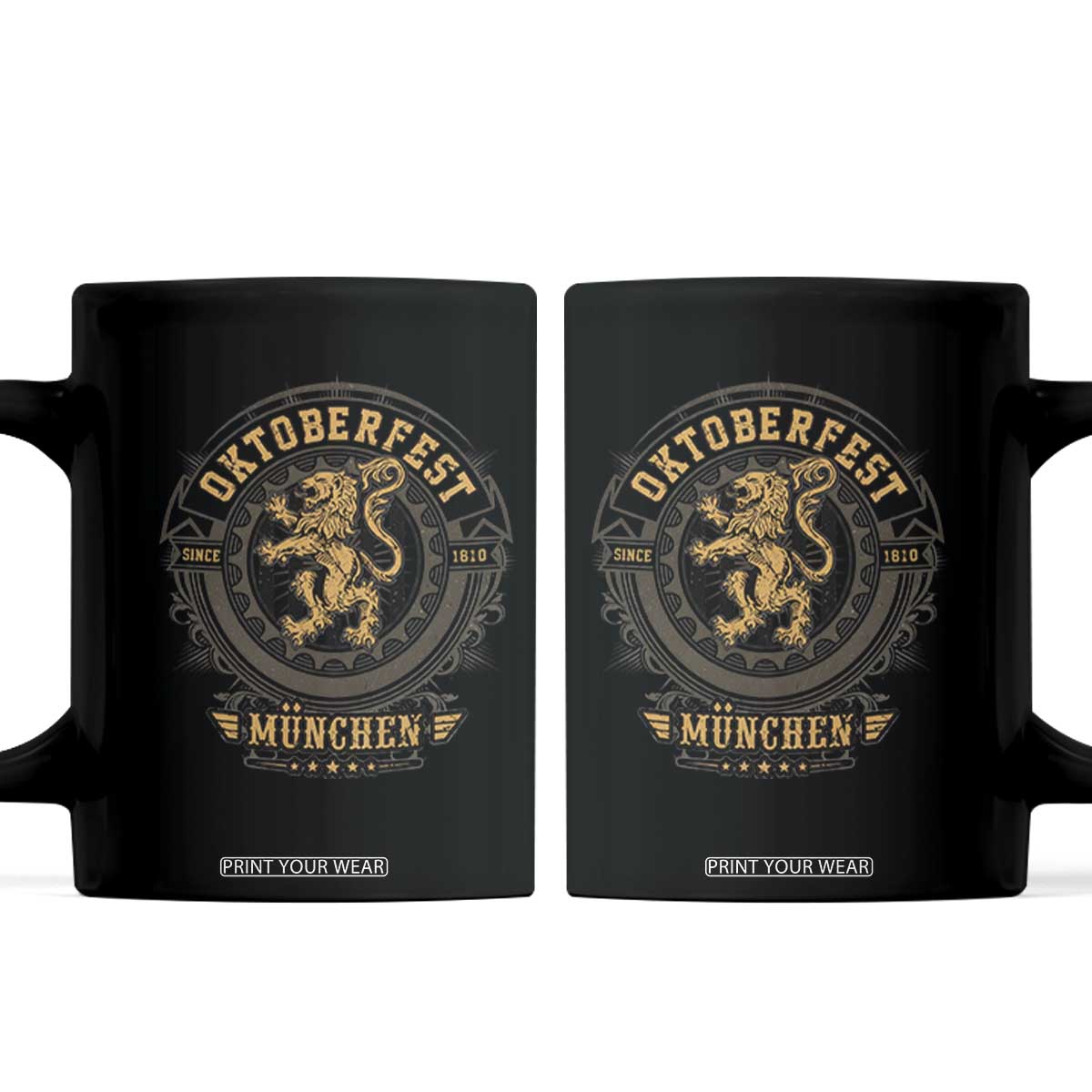 Oktoberfest Munchen Coffee Mug Munich Vintage Round Emblem with Bavarian Lion TS02 Black Print Your Wear