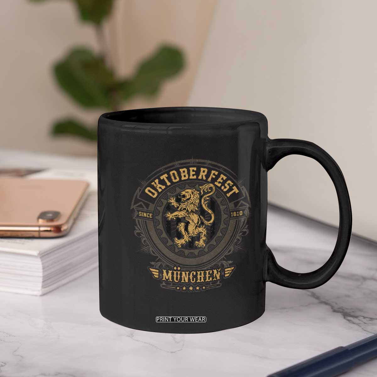 Oktoberfest Munchen Coffee Mug Munich Vintage Round Emblem with Bavarian Lion TS02 Print Your Wear