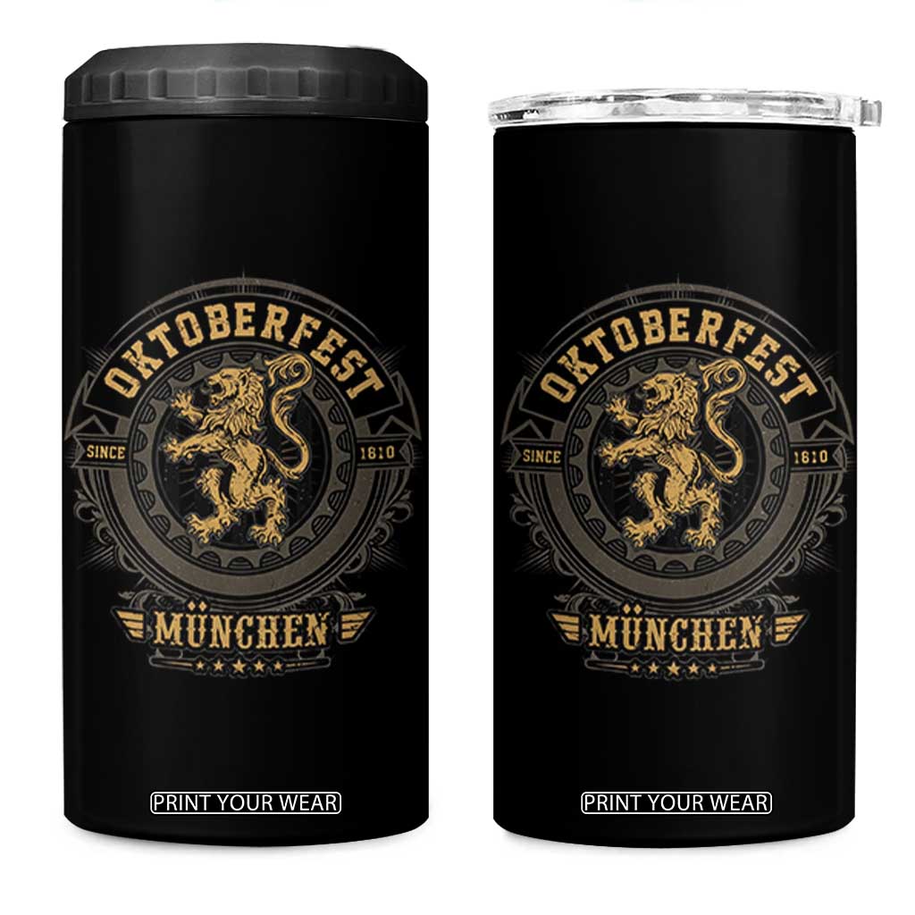 Oktoberfest Munchen 4 in 1 Can Cooler Tumbler Munich Vintage Round Emblem with Bavarian Lion TS02 One Size: 16 oz Black Print Your Wear