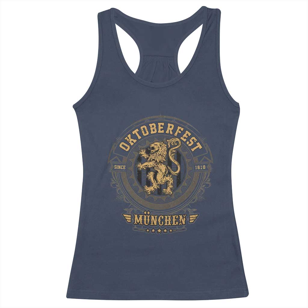 Oktoberfest Munchen Racerback Tank Top Munich Vintage Round Emblem with Bavarian Lion TS02 Navy Print Your Wear