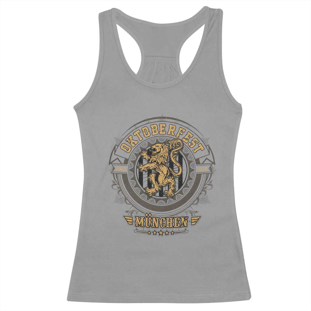 Oktoberfest Munchen Racerback Tank Top Munich Vintage Round Emblem with Bavarian Lion TS02 Sport Gray Print Your Wear