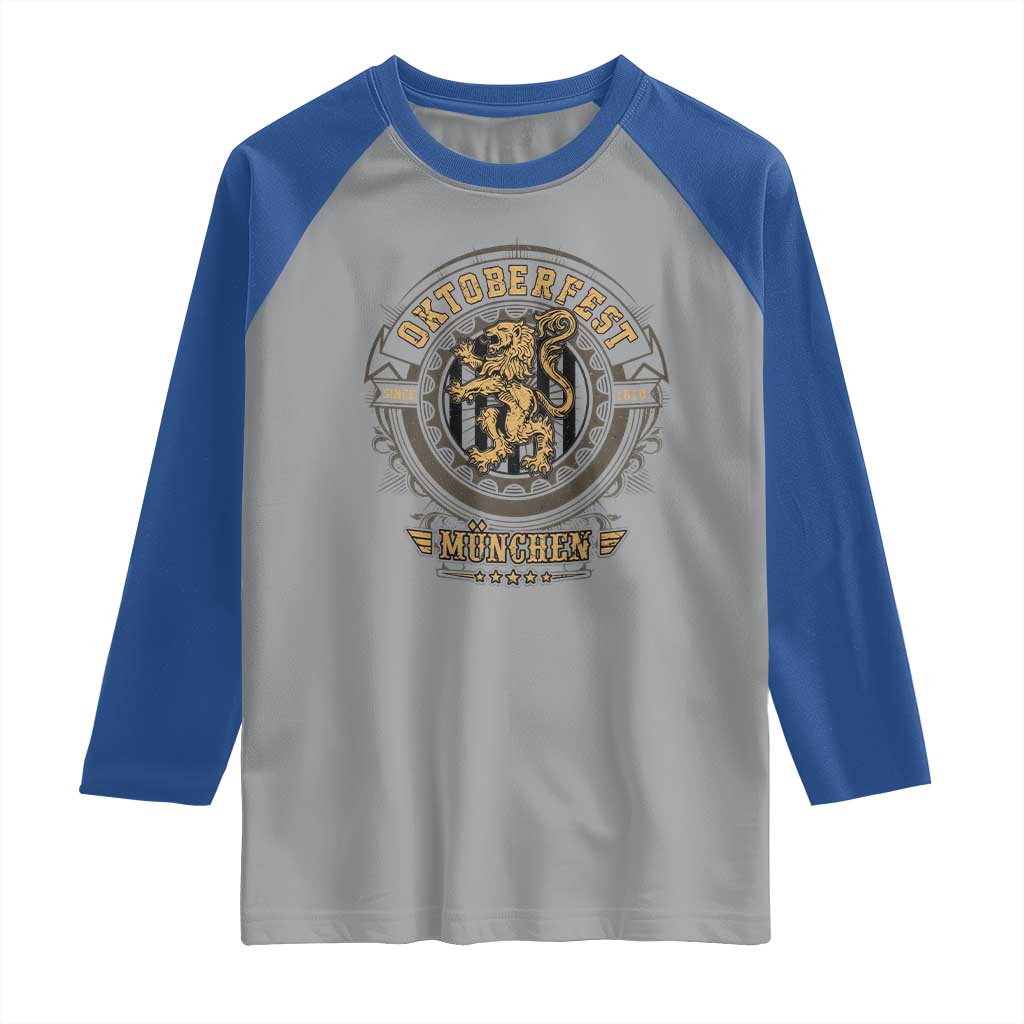 Oktoberfest Munchen Raglan Shirt Munich Vintage Round Emblem with Bavarian Lion TS02 Sport Gray Royal Print Your Wear