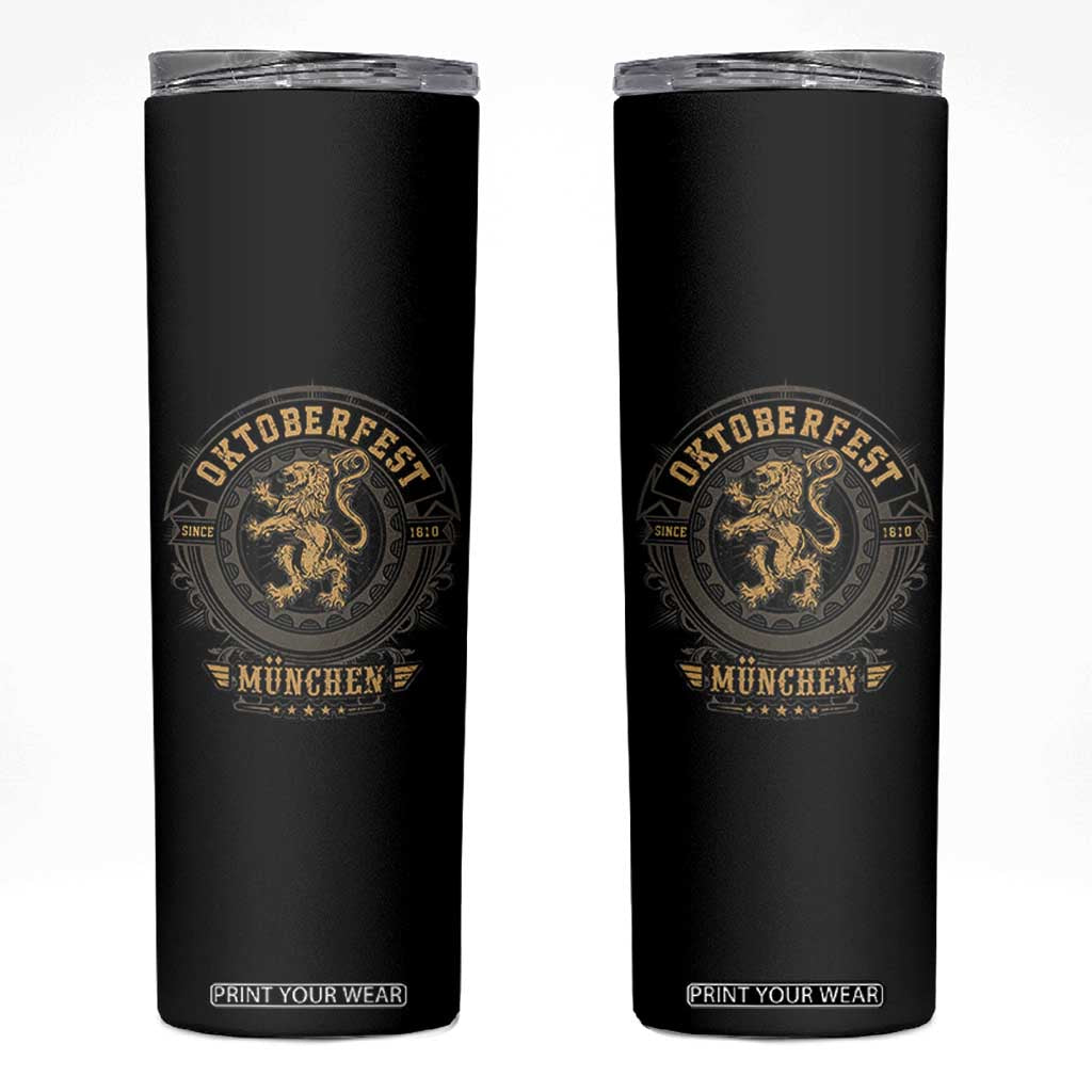 Oktoberfest Munchen Skinny Tumbler Munich Vintage Round Emblem with Bavarian Lion TS02 Black Print Your Wear