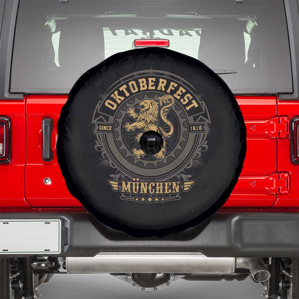 Oktoberfest Munchen Spare Tire Cover Munich Vintage Round Emblem with Bavarian Lion TS02 Black Print Your Wear