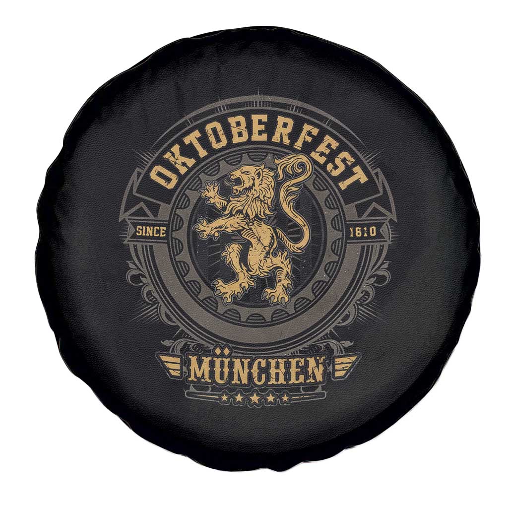 Oktoberfest Munchen Spare Tire Cover Munich Vintage Round Emblem with Bavarian Lion TS02 Print Your Wear