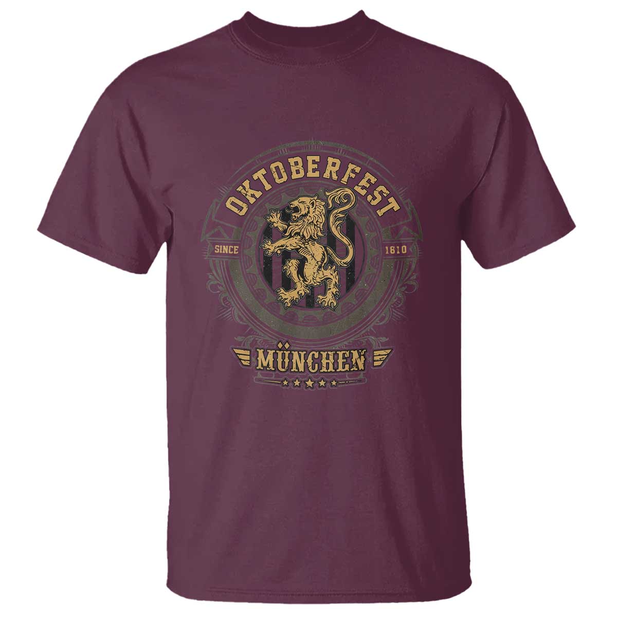 Oktoberfest Munchen T Shirt Munich Vintage Round Emblem with Bavarian Lion TS02 Maroon Print Your Wear