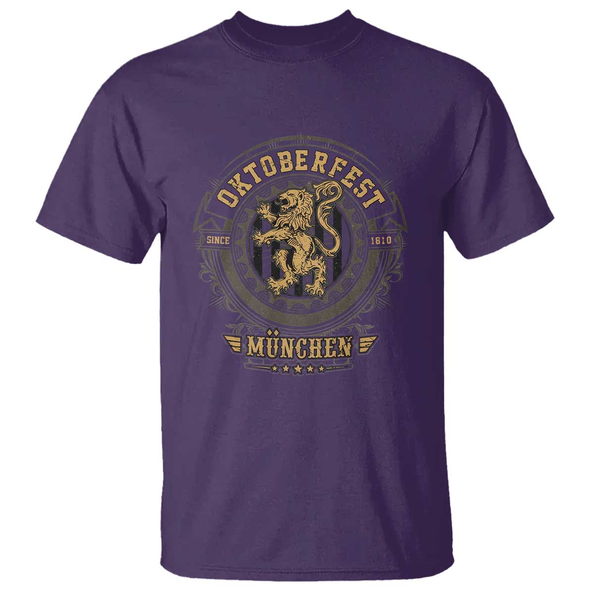 Oktoberfest Munchen T Shirt Munich Vintage Round Emblem with Bavarian Lion TS02 Purple Print Your Wear