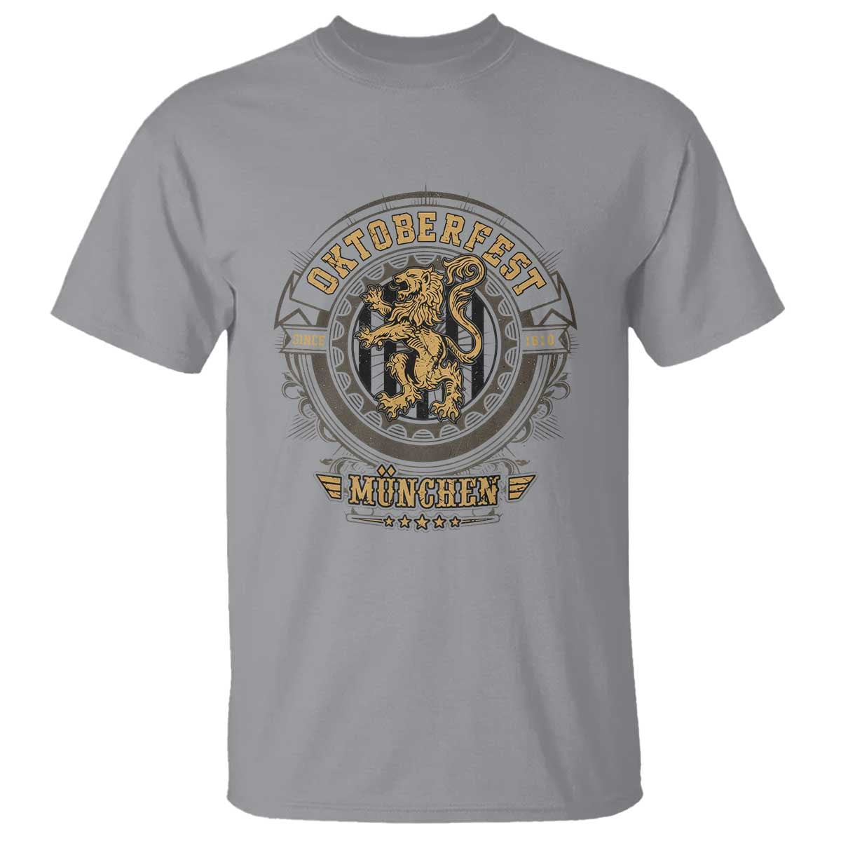 Oktoberfest Munchen T Shirt Munich Vintage Round Emblem with Bavarian Lion TS02 Sport Gray Print Your Wear