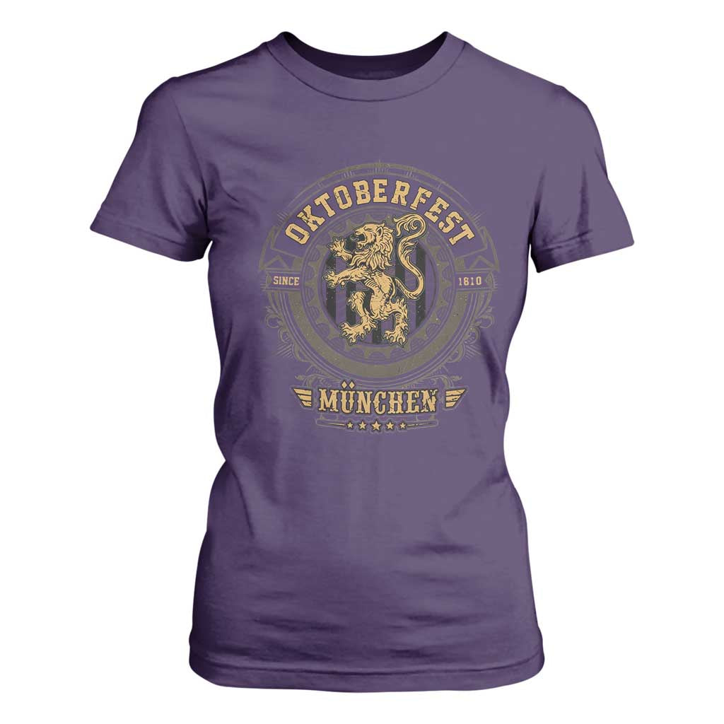 Oktoberfest Munchen T Shirt For Women Munich Vintage Round Emblem with Bavarian Lion TS02 Purple Print Your Wear