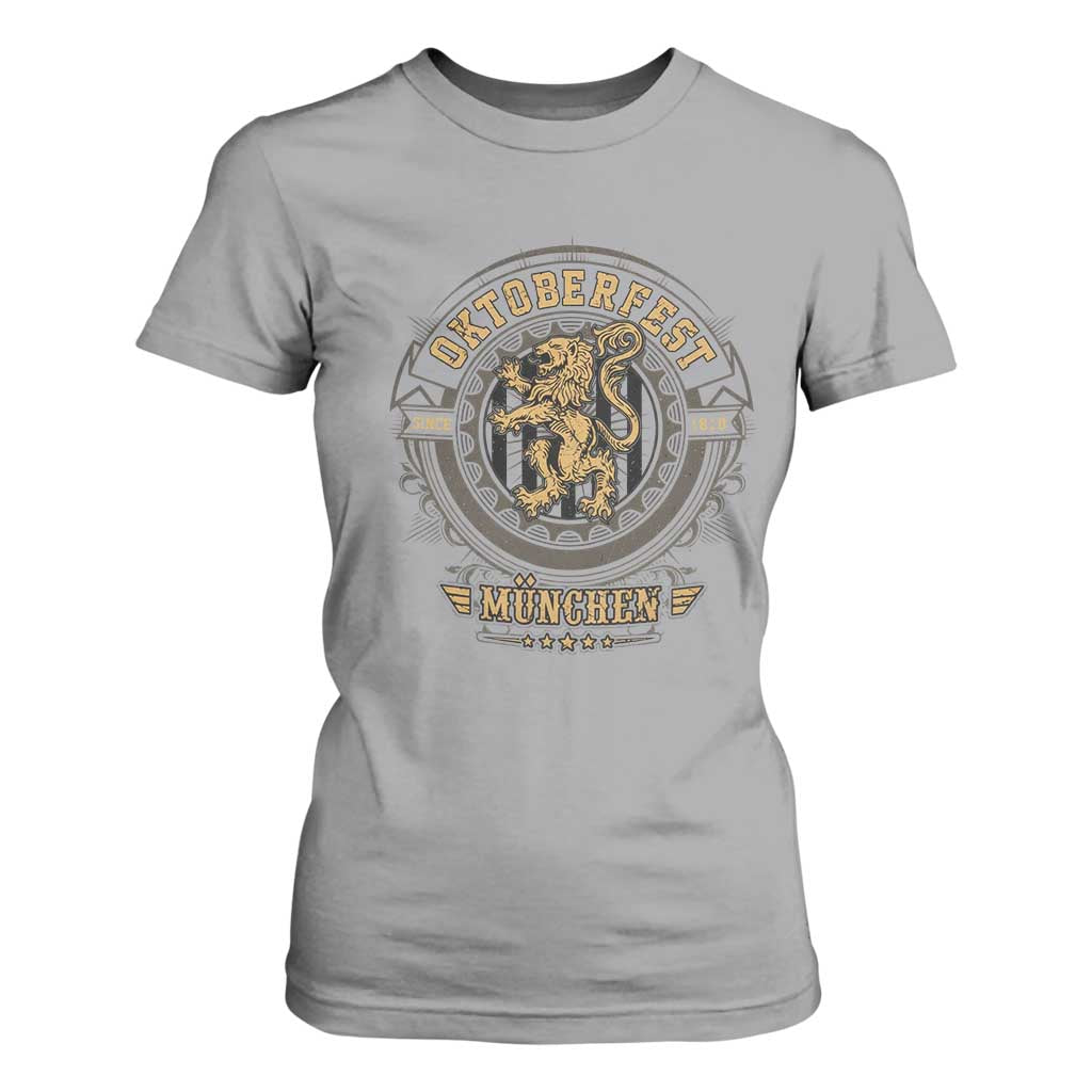Oktoberfest Munchen T Shirt For Women Munich Vintage Round Emblem with Bavarian Lion TS02 Sport Gray Print Your Wear