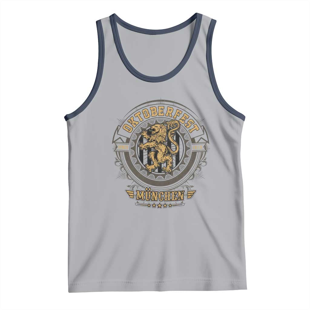 Oktoberfest Munchen Tank Top Munich Vintage Round Emblem with Bavarian Lion TS02 Athletic Heather Navy Print Your Wear