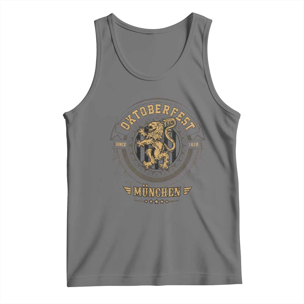 Oktoberfest Munchen Tank Top Munich Vintage Round Emblem with Bavarian Lion TS02 Black Heather Print Your Wear