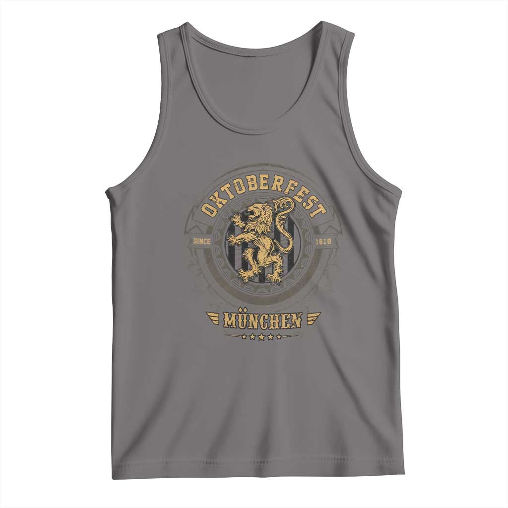Oktoberfest Munchen Tank Top Munich Vintage Round Emblem with Bavarian Lion TS02 Deep Heather Print Your Wear