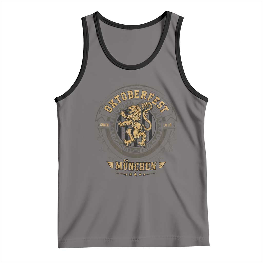 Oktoberfest Munchen Tank Top Munich Vintage Round Emblem with Bavarian Lion TS02 Deep Heather Black Print Your Wear