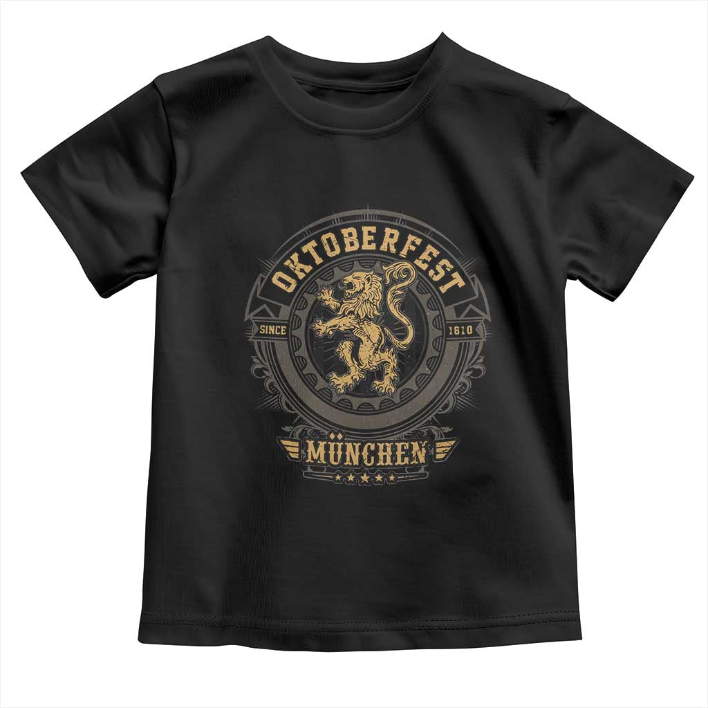 Oktoberfest Munchen Toddler T Shirt Munich Vintage Round Emblem with Bavarian Lion TS02 Black Print Your Wear