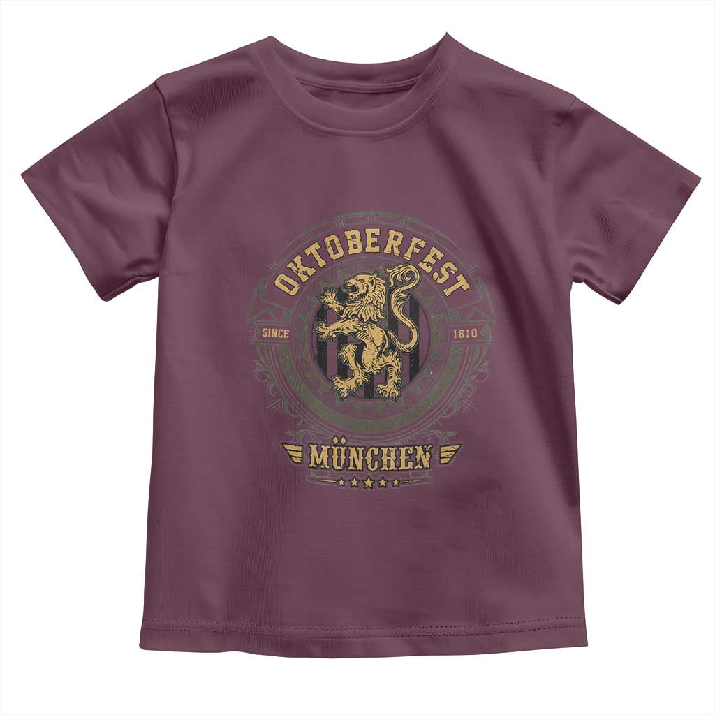 Oktoberfest Munchen Toddler T Shirt Munich Vintage Round Emblem with Bavarian Lion TS02 Maroon Print Your Wear