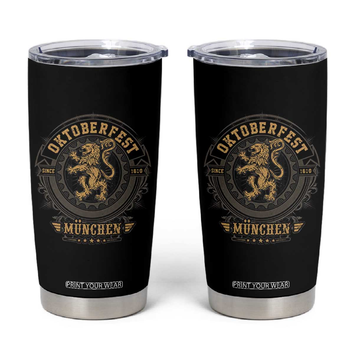 Oktoberfest Munchen Tumbler Cup Munich Vintage Round Emblem with Bavarian Lion TS02 Black Print Your Wear