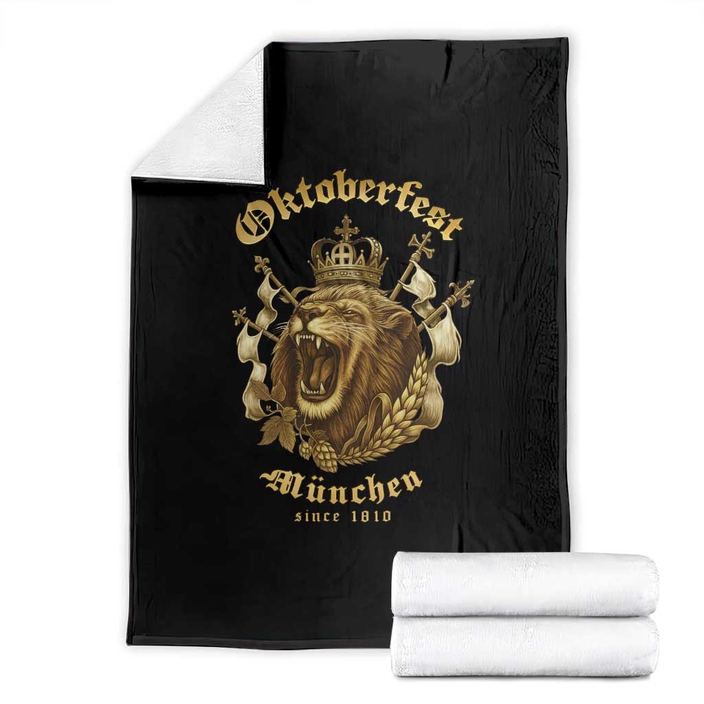 Oktoberfest Munchen Roaring Lion Throw Blanket Since 1810 Crown and Beer Weapon TS02 Black Print Your Wear