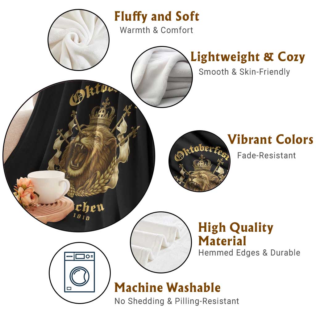 Oktoberfest Munchen Roaring Lion Throw Blanket Since 1810 Crown and Beer Weapon TS02 Print Your Wear