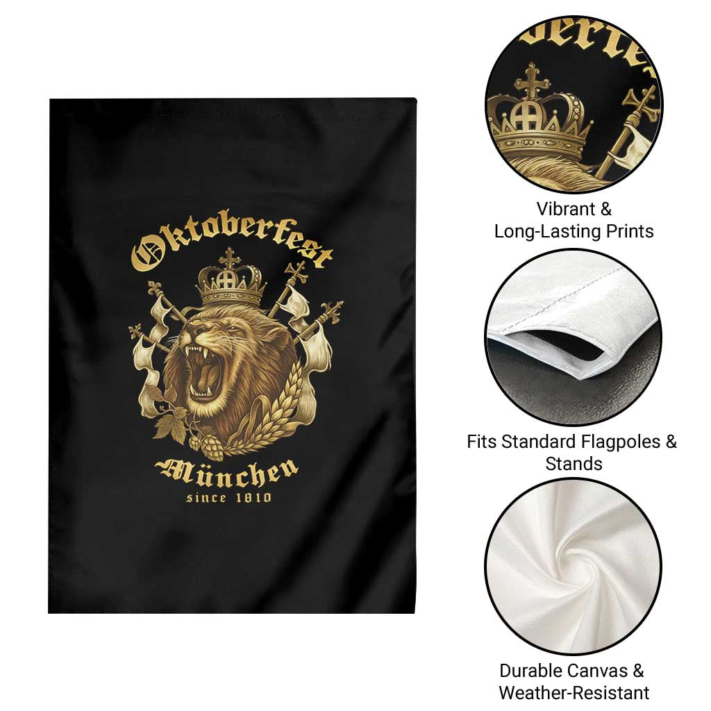Oktoberfest Munchen Roaring Lion Garden Flag Since 1810 Crown and Beer Weapon TS02 Print Your Wear