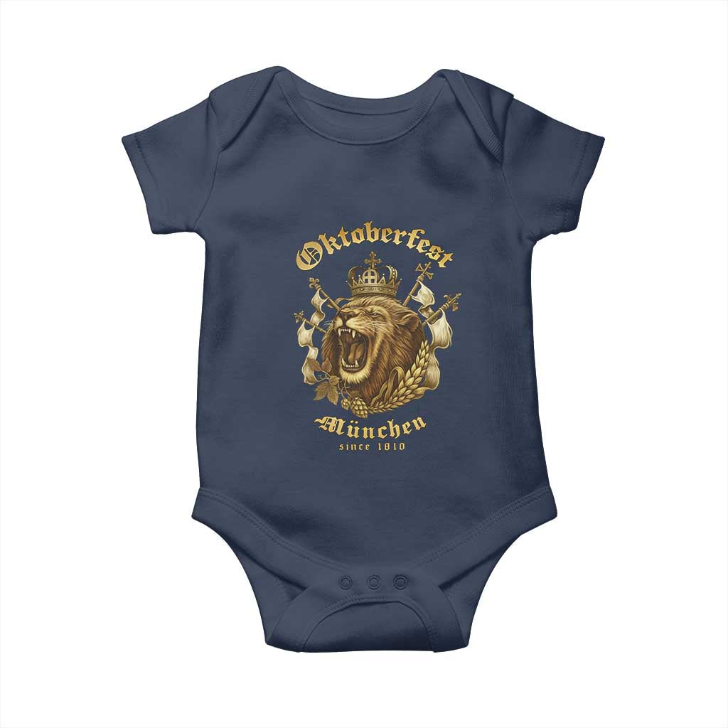 Oktoberfest Munchen Roaring Lion Baby Onesie Since 1810 Crown and Beer Weapon TS02 Navy Print Your Wear